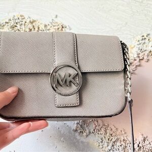 Michael Kors Silver Saffiano Leather Chain Crossbody Bag